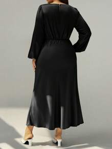 SHEIN Clasi Women Solid Color Fitted Waist Elegant Dress - Black - View 2