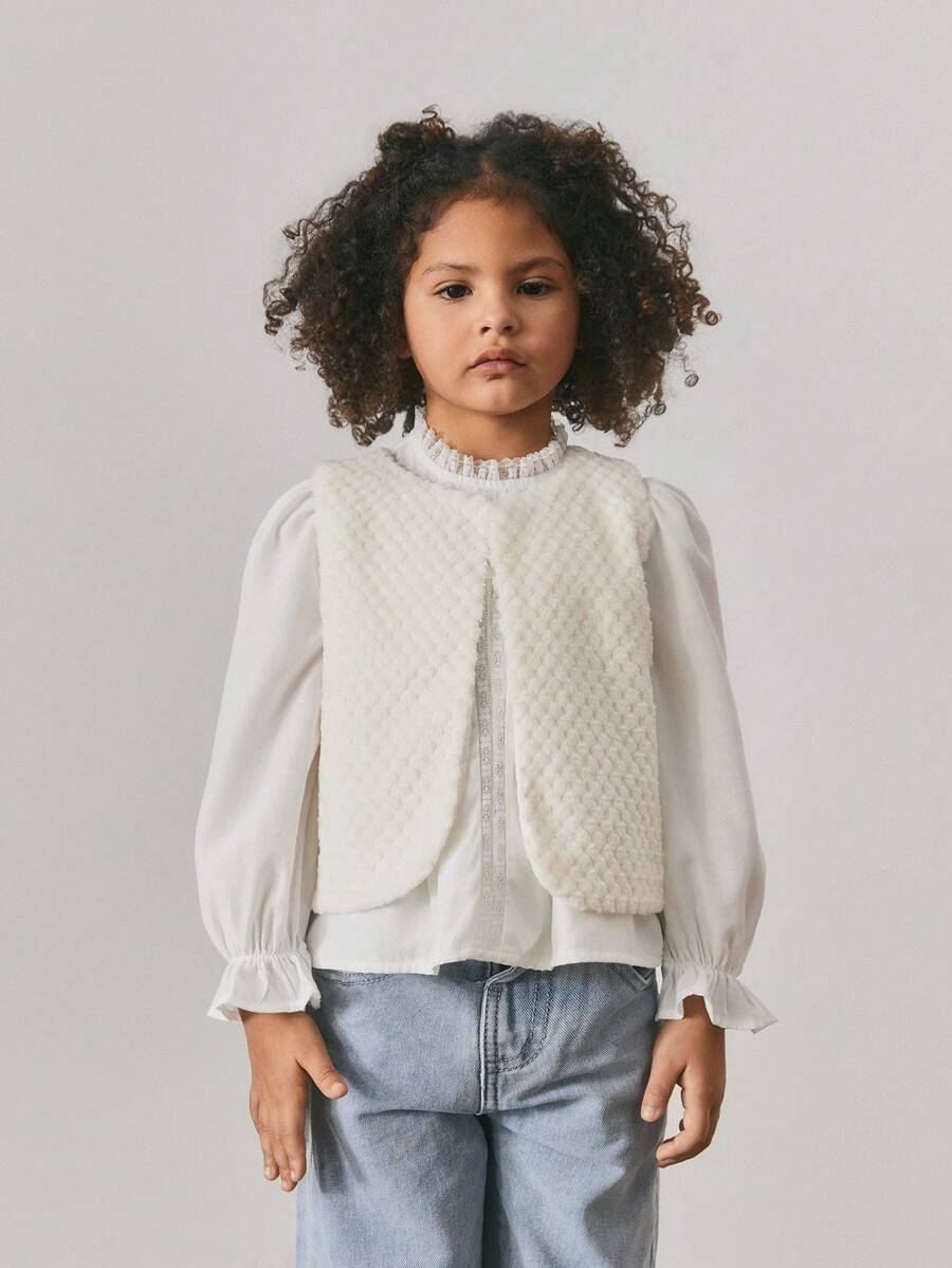 Maija Kids Maija Kids 适合秋冬季的年轻女孩休闲毛绒无袖背心/夹克 - 杏色 - 查看 1