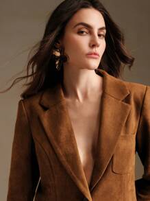 Anewsta Elegante blazer de manga larga con múltiples bolsillos - Óxido marrón - Ver 4