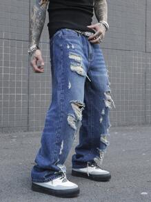 Manfinity EMRG Plus Size Men's Casual Distressed Pocket Detail Denim Jeans - Dark Wash - View 4