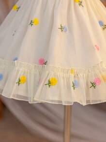 SHEIN 夏季寶寶女孩可愛紗質花紋荷葉邊無袖連衣裙