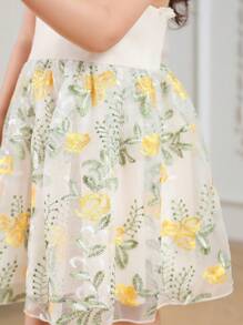 SHEIN Baby Girl Solid Color Patchwork Lace-Up Casual Dress - Yellow - View 7