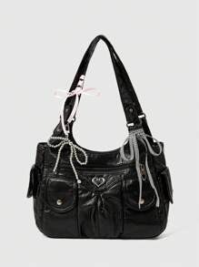 ROMWE Grunge Punk Casual Lady Commuter Shoulder Tote Bag, Large Capacity