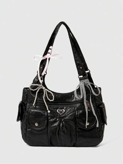 Grunge Punk Casual Lady Commuter Shoulder Tote Bag, Large Capacity, New Arrival Tote Bags For Woman