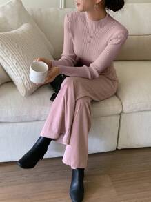 DAZY Women's Solid Color Slim Fit Basic Sweater,Fall Clothes - Pink - View 4