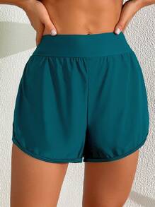 Swim Lushoire 女士纯色简约沙滩裤，适合日常穿着夏季 - 水鴨藍 - 查看 4