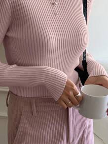 DAZY Women's Solid Color Slim Fit Basic Sweater,Fall Clothes - Pink - View 3