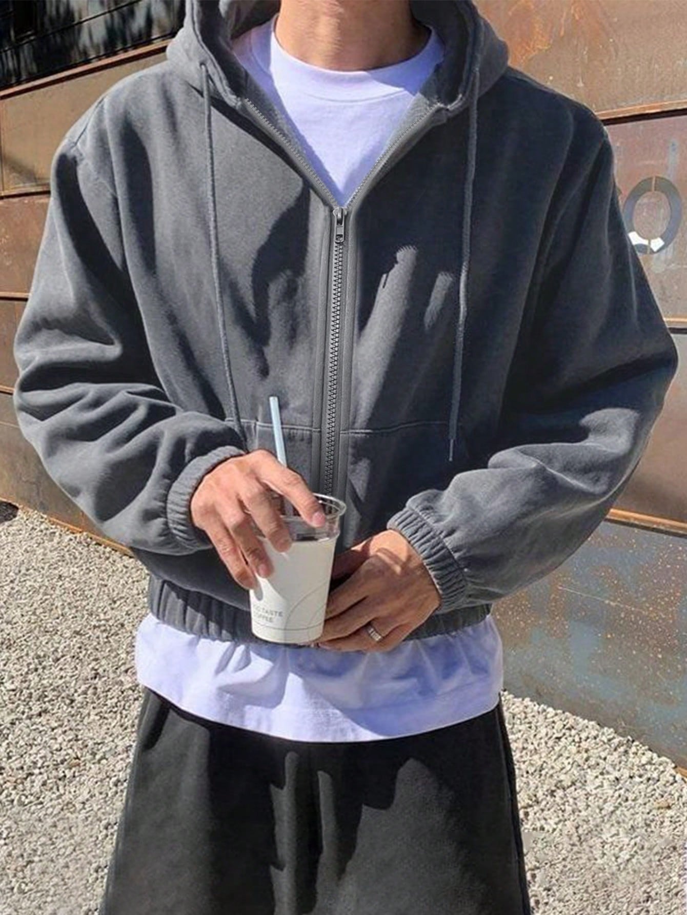 Men's Zip-Up Front Pocket Hoodie, Simple Design Casual Everyday Wear