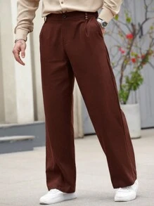 Manfinity Homme Manfinity CasualCool Men Straight Fit Versatile Fashionable Casual Brown Pants,Valentine's Day Men - Rust Brown - View 1
