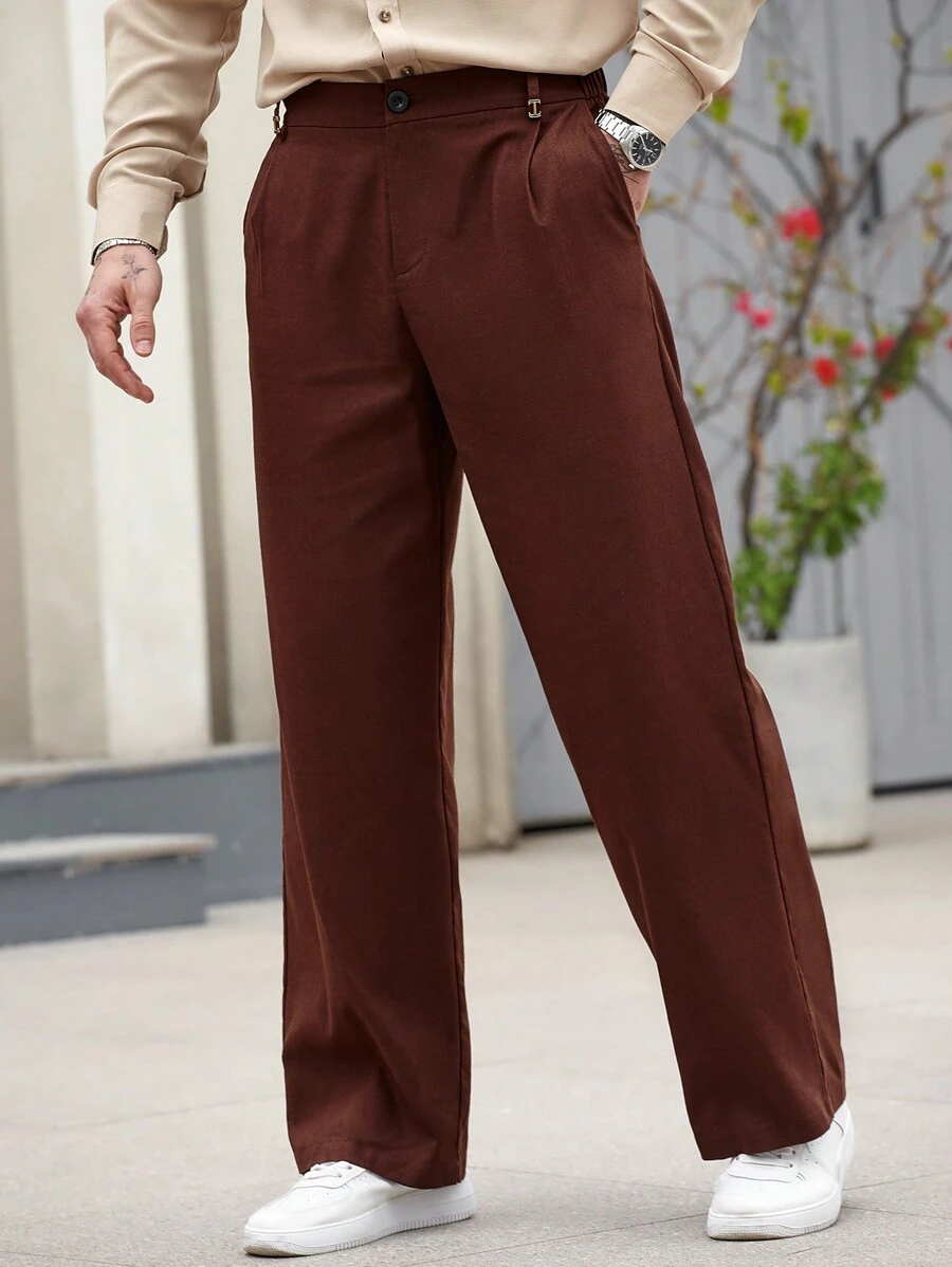 Manfinity Homme Manfinity CasualCool Men Straight Fit Versatile Fashionable Casual Brown Pants,Valentine's Day Men - Rust Brown - View 1
