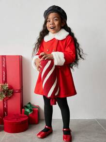 Maija Kids Maija Kids 带有蓬松领子、腰带和双排扣设计的年轻女孩外套 - 紅色 - 查看 5