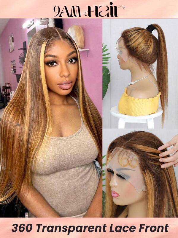 Piano Color Straight 360 Lace Wig Frontal Closure Human Hair  Daily Use