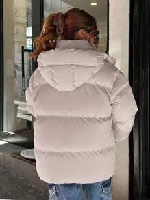 EURMUSE Y2K Oversized High Neck Water Repellent Padded Winter Coat - Baby Pink - View 2