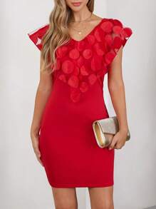 SHEIN Clasi 女士优雅网眼紧身迷你连衣裙 - 紅色 - 查看 5