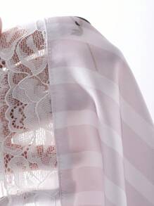 DAZY Romantic Satin Floral Striped Allover Print Lace Patchwork Camisole Short Nightgown Pajama - Purple - View 7