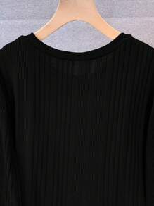 SHEIN LUNE 大码女式拼色圆领长袖拼布褶边休闲连衣裙 - 彩色 - 查看 6
