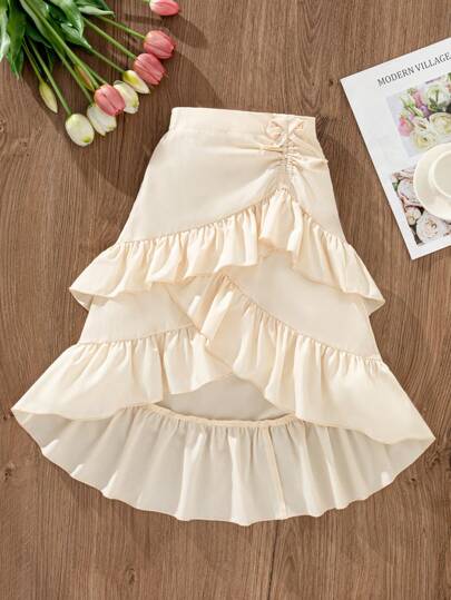 Young Girl Solid Color Pleated Simple Casual Mini Skirt, Vacation