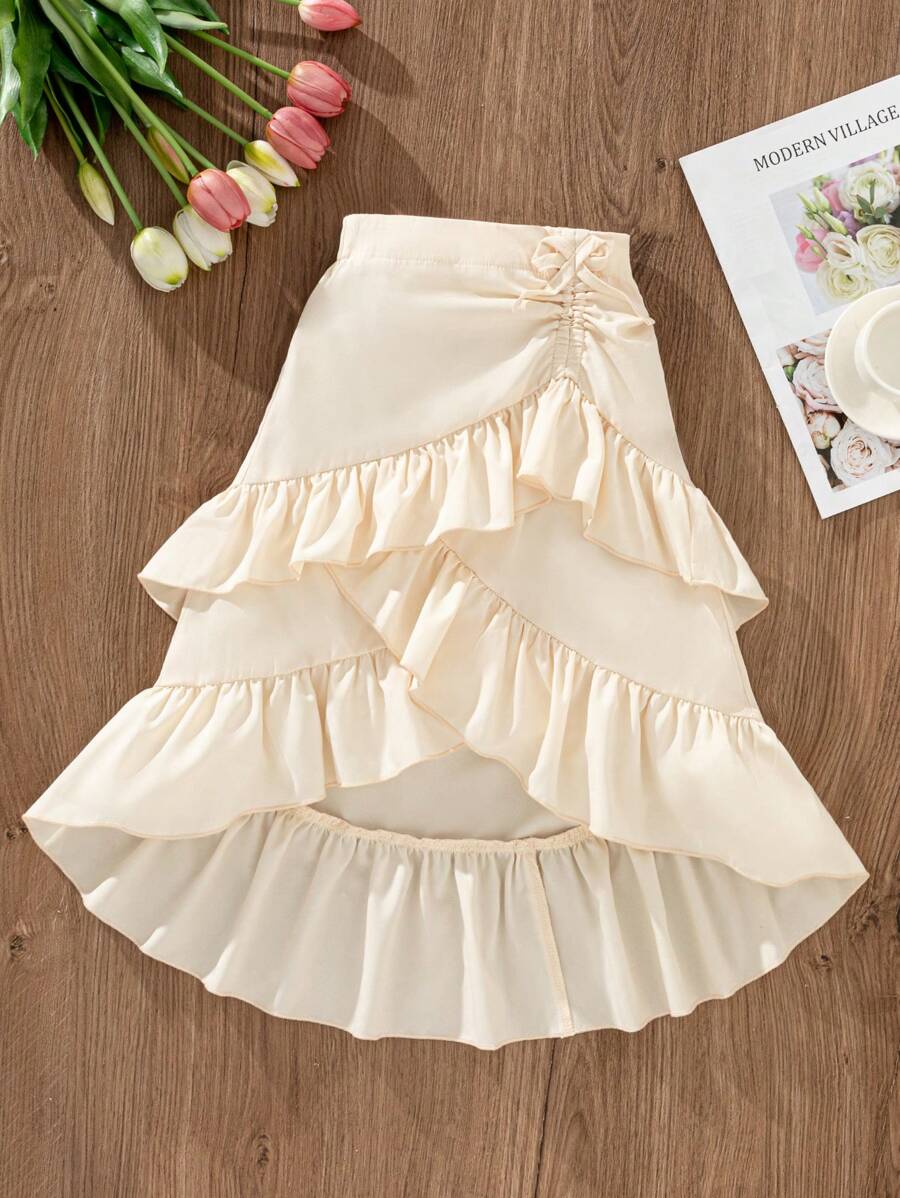 Jupe mini plissée simple et décontractée de couleur unie pour jeune fille, vacances - Kaki - Voir 1