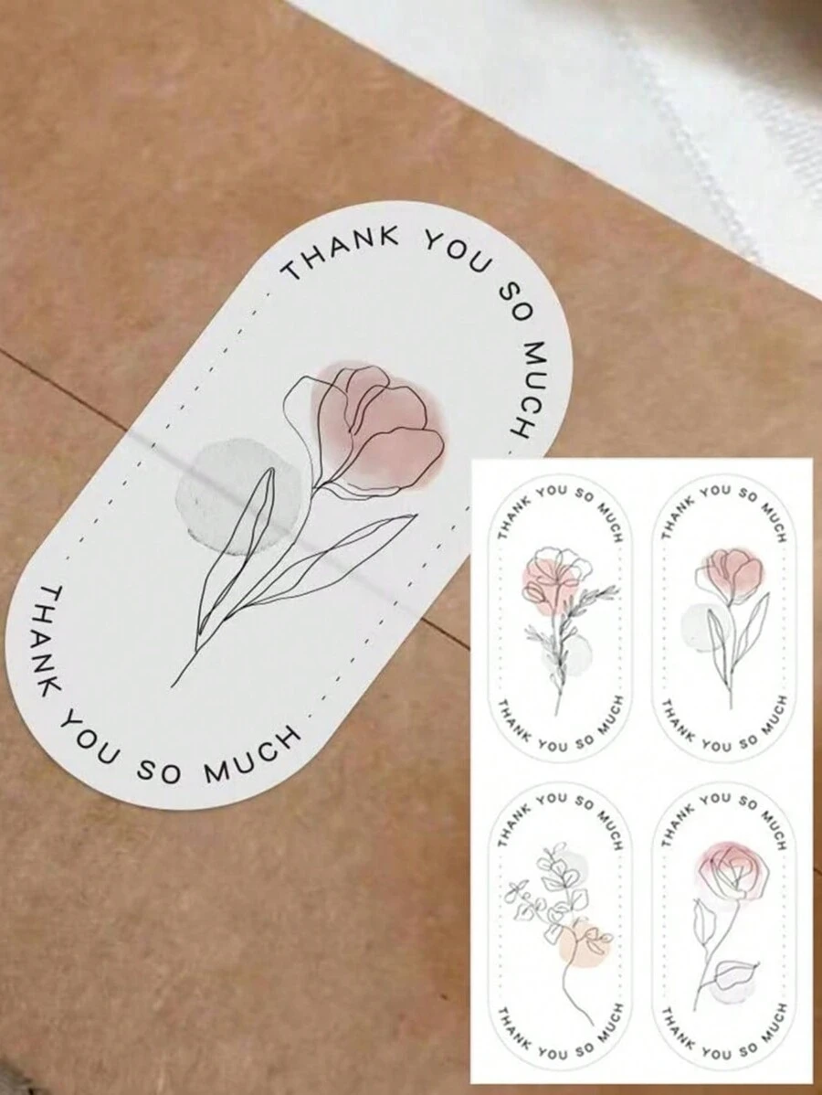 SHEIN 100 miếng/gói nhãn dán cảm ơn hình hoa, nhãn niêm phong hộp quà, trang trí bao bì, cho ngày lễ tình nhân, đám cưới ngày lễ tình nhân, sinh nhật, đồ dùng đám cưới, đồ trang trí đám cưới - Nhiều màu - Xem 1