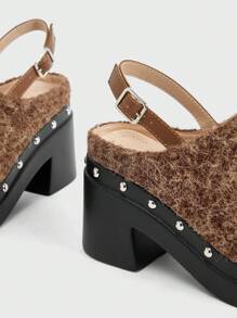 Sugerpunk Women's Fashionable Black Backstrap Wooden Clog Platform Flat Shoes Valentine's Day - Brown - View 5