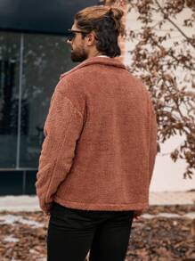 Manfinity CasualCool Men's Solid Color Long Sleeve Cargo Casual Polar Fleece Jacket, Autumn Winter,Men's Solid Color Long Sleeve Jacket, Men Warm Jacket,Winter Men Jacket,Coral Fleece Jacket