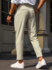 Manfinity Bizformal Men's Solid Color Simple Fashionable Casual Suit Pants, Everyday Wear - Beige - View 2