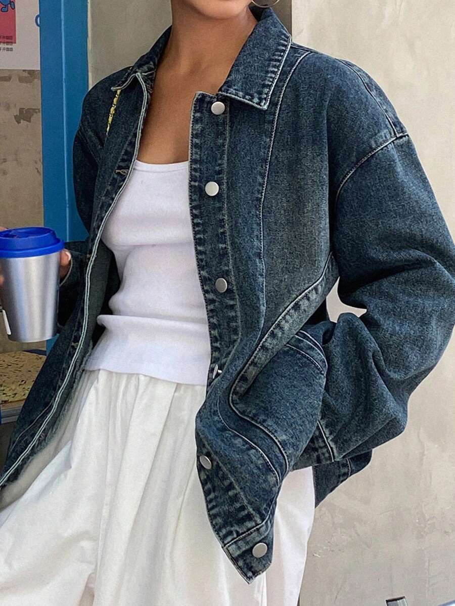 DAZY Women's Patchwork Denim Jacket - Medium Wash - View 1