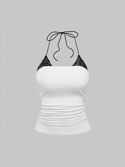 Fairycore لباس علوي التانك الحلقة المثنية مع زخرفة من التول للنساء