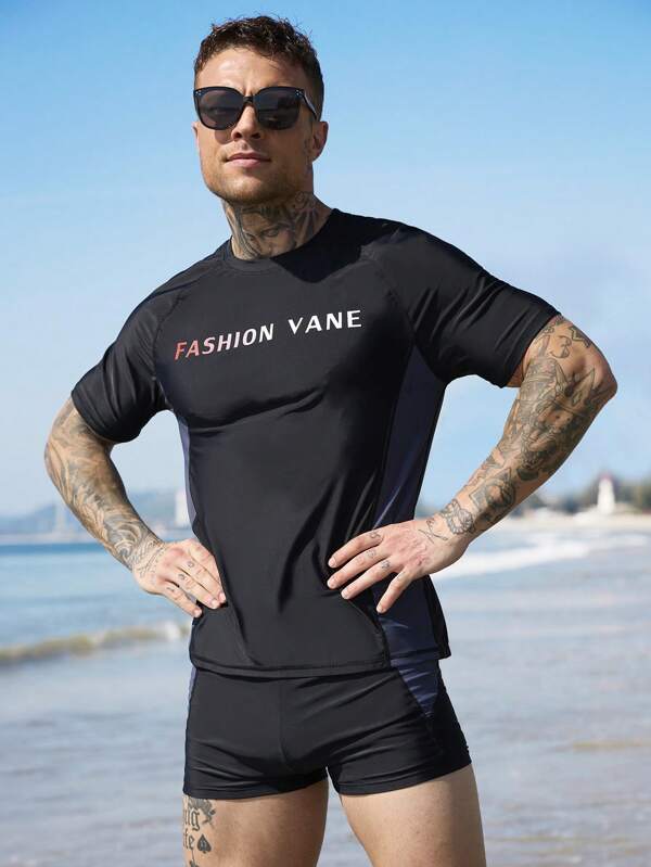 Manfinity Swimmode 2 pièces/Set Top à manches courtes minimaliste et shorts décontractés pour homme, pour porter au quotidien