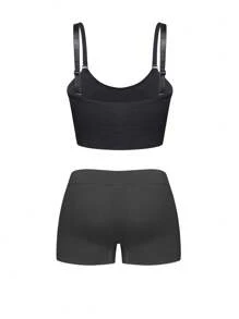 Plus Size Solid Color Spaghetti Strap Minimalist Tank Top And Shorts Casual Pajamas Set