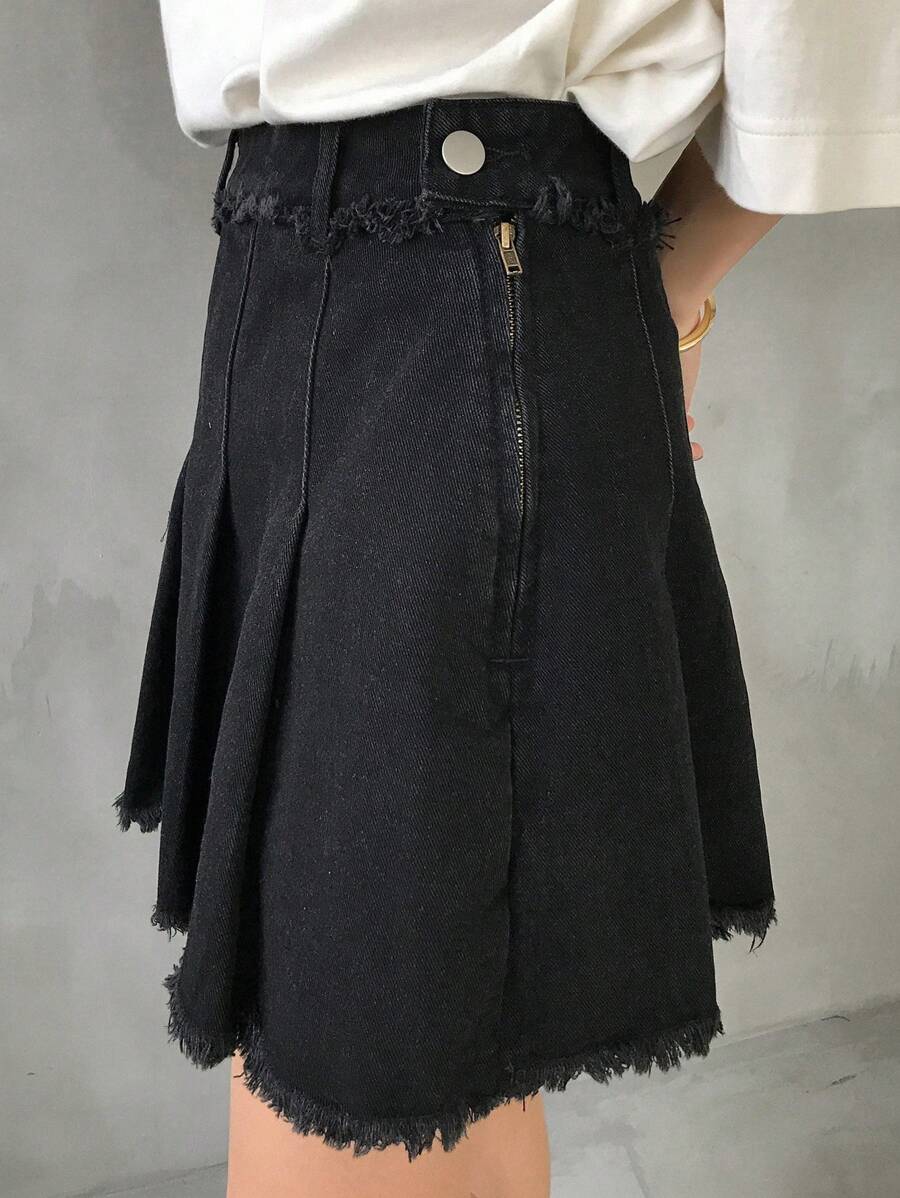 FRIFUL Falda vaquera plisada de unicolor, estilo casual de calle para mujer, falda de jeans de verano - Azul - Ver 1