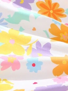 SHEIN Newborn Baby Girls 3-Piece Set: White & Orange Floral Print Strap Dress, Comfortable & Cute, Summer Gift Set - Multicolor - View 6
