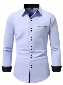 Manfinity Mode Cămașă bărbătească casual cu mânecă lungă, cu imprimeu color block, toamnă, pentru toamnă