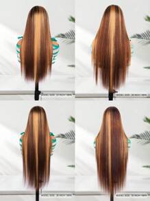 P4/27 Straight 13x4 Transparent Lace Front Wig Human Hair Honey Blonde Highlight 180% Density 22-28 Inch Top Quality For Women