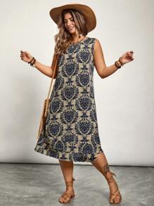SHEIN VCAY Robe débardeur décontractée à imprimé floral de style boho pour grande taille, pour l'été