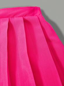 SHEIN Explorewe 心形吊坠上衣和百褶裙套装情人节服装少女女孩，玫瑰红色 - 玫紅色 - 查看 5