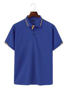 Manfinity Homme Men's Solid Color POLO Shirt, Simple Casual Wear For Daily - Royal Blue - View 5
