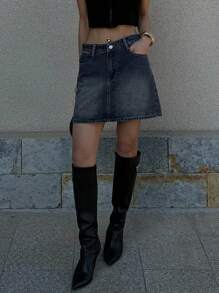 DAZY Women Casual Denim Mini Skirt, Minimalist Fashion For Daily Wear