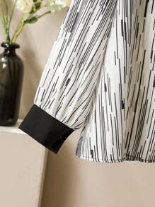 Lacomfia Unique Striped Print Pattern Plus Size Women Blouse, Commuter-Friendly