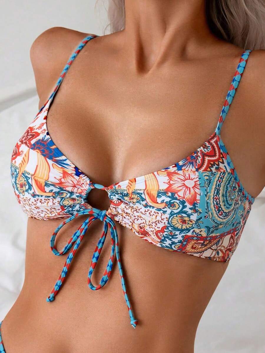 Drawstring Bust Sweet Girl Exclusive Swimwear Top - Multicolor - View 1