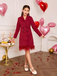 SHEIN 1 chiếc váy dài tay chắp vá cổ bẻ cho bé gái, phong cách thời trang, trang phục gia đình đồng bộ (bán riêng 2 chiếc) - Màu Hồng Tươi - Xem 5