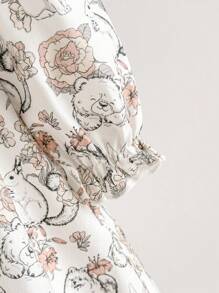 Cozy Pixies Babymeisjesjurk met ditsy bloemenpatchwork, geplooide kraag, lange mouwen en getailleerde taille