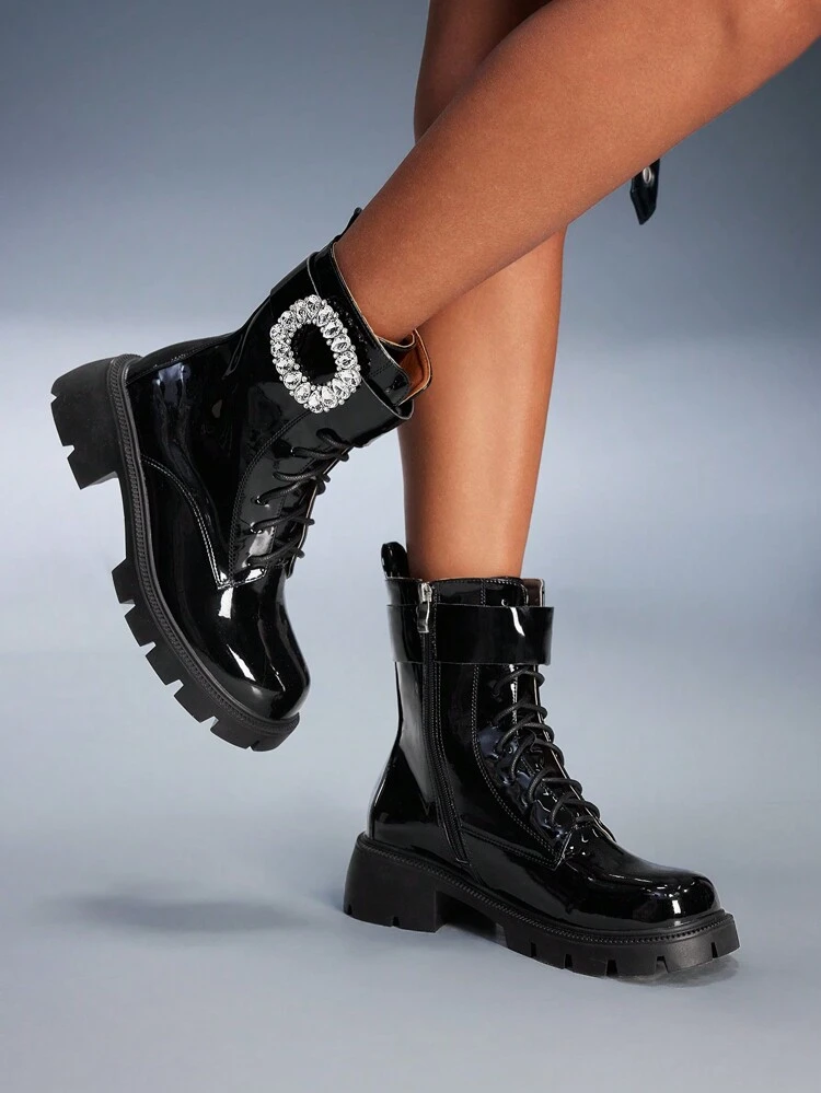 CUCCOO GRLICON Botas Ankle e Botas Curtas Femininas, Estilo Y2K, Estilo Punk, Estilo Biker, Estilo Cool Girl, Adequado para Halloween, Natal, Festa