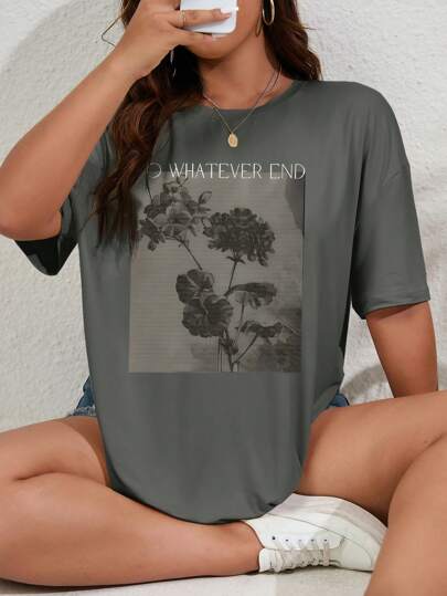 INAWLY Camiseta suelta de manga caída con estampado floral, apta para verano, tallas grandes, gráficos para camisetas de mujer