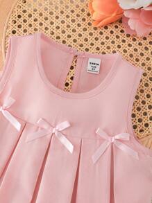 Genkimix Kids Serie esencial para niña joven, diseño plisado con lazo de unicolor, moda simple y versátil para uso casual diario