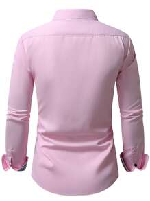 Manfinity Mode Plain Color Long Sleeve Casual Shirt, Simple And Fashionable For Everyday Wear, Elegant Pink Shirt Men, Men's Luxury Pink Shirt, Fall - Pink - View 2