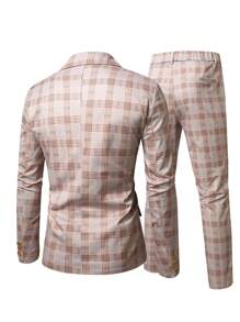 Manfinity Mode Men 2pcs Set: Front Button Long Sleeve Plaid Minimalist Shirt And Trousers Suit - Multicolor - View 2