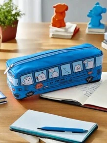 1Pc Large-Capacity Creative Bus Pencil Bag, 6.5*19*6cm Canvas Zipper Pencil Case, Pencil Case, Suitable For Office And School Supplies, Desk Storage Tools, Birthday Gifts, Red/Yellow/Blue/Orange,Back To School,School Supplies - Multicolor - View 5