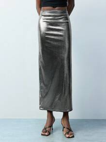 Maija Damen glänzender metallischer Taillengürtel mit verdecktem Reißverschluss an der Seite, vielseitiger Urban Party figurbetonter Minirock mit tiefer Taille, geeignet für alle Jahreszeiten Western-Mode für Frauen