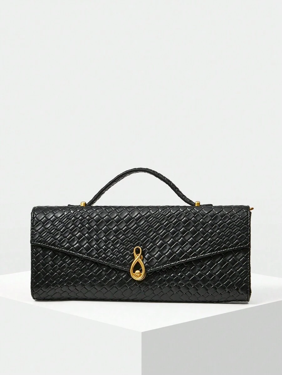 MOTF PREMIUM WOMEN'S FASHION SIMPLE CROCODILE EMBOSSED SQUARE TOP HANDLE BAG - Black - View 1